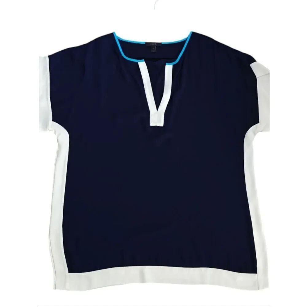 J. Crew Navy Boxy Top with Bright Blue Trim
